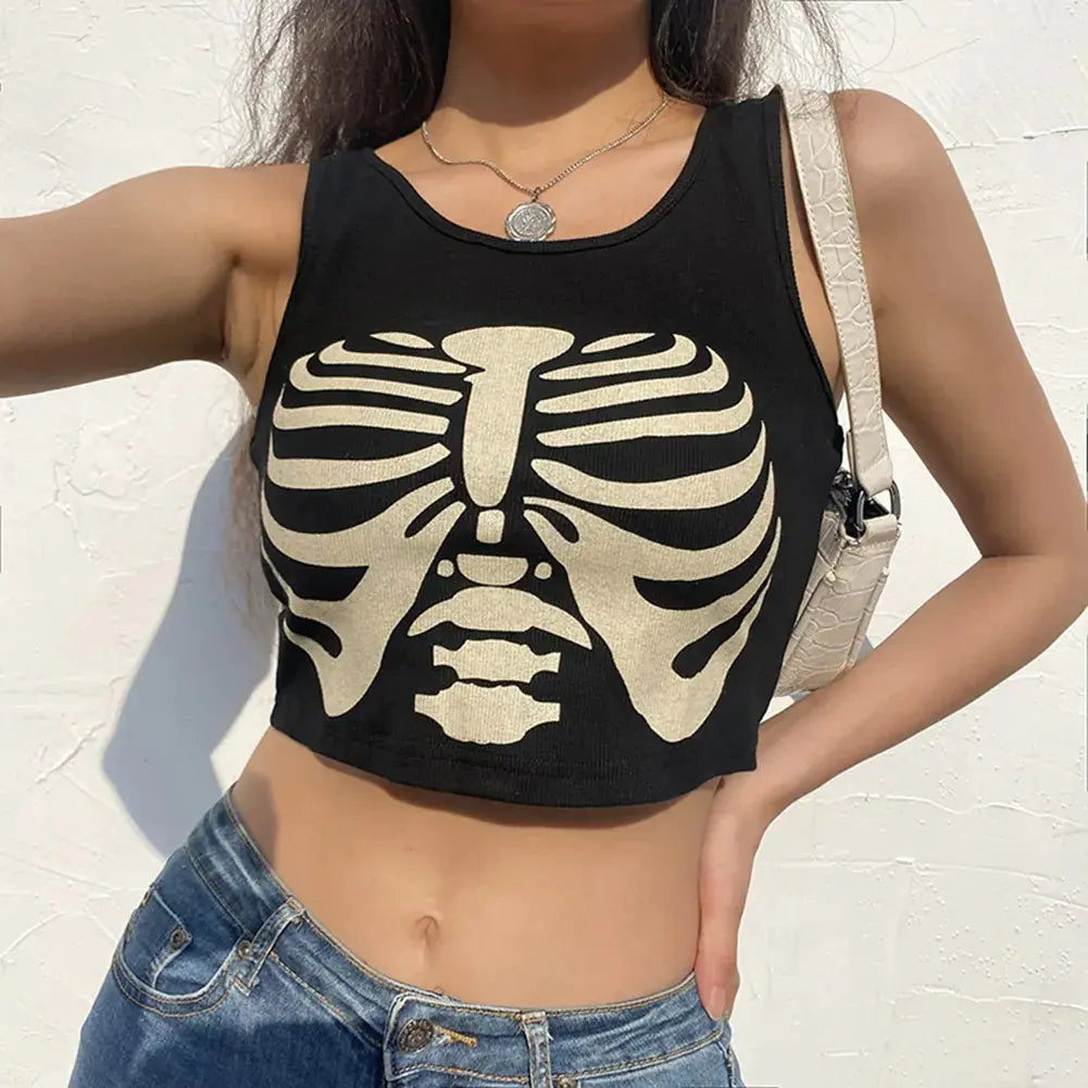 Gothic Skull Print Fashion Top