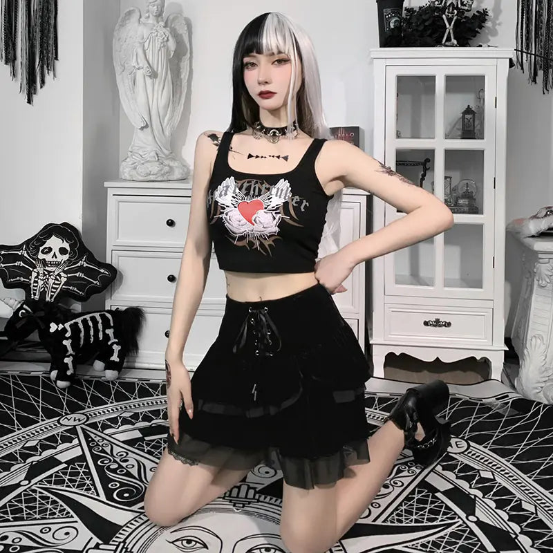 Gothic Lace-up Mesh Sexy Skirt