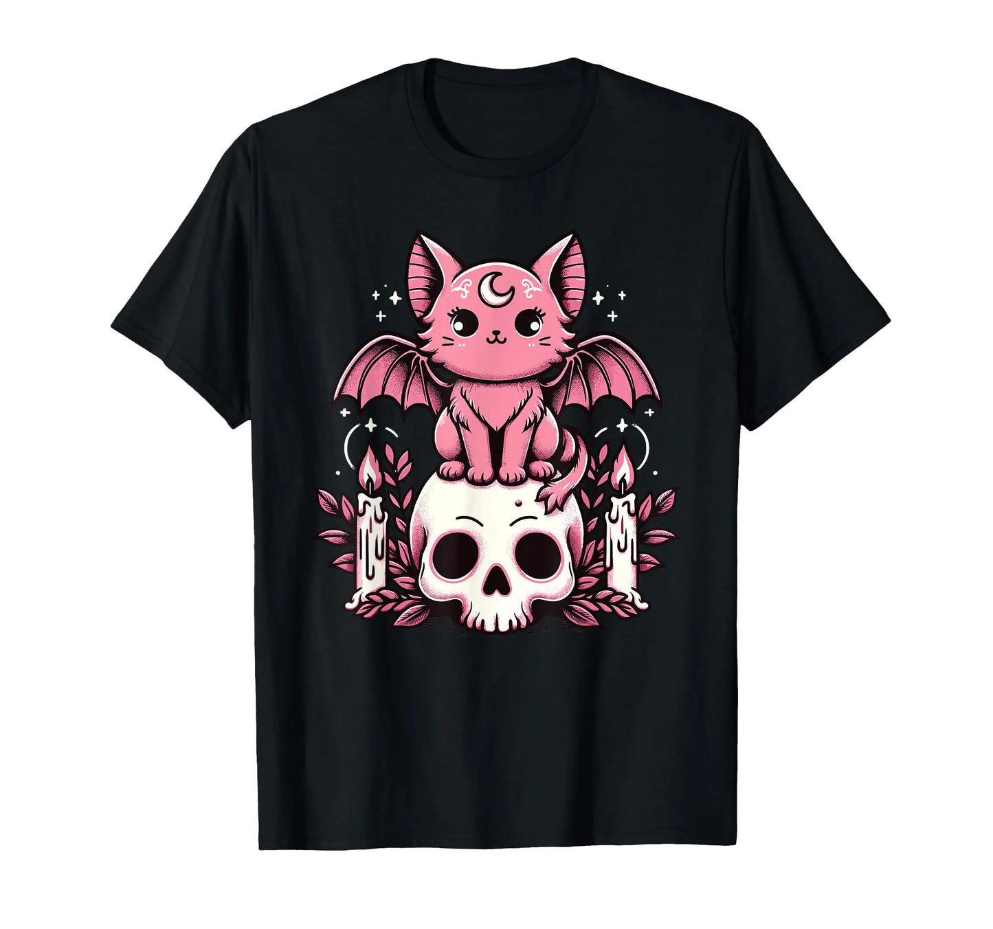 Kawaii Pastel Goth Cute Creepy Cat Bat Skeleton T-Shirt