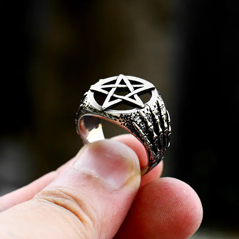 Stainless Steel Pentagram Bone Ring