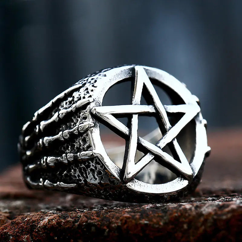 Stainless Steel Pentagram Bone Ring