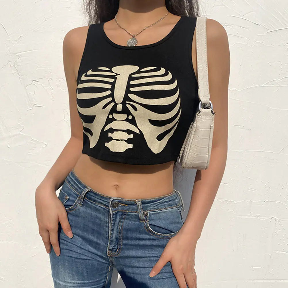 Gothic Skull Print Fashion Top