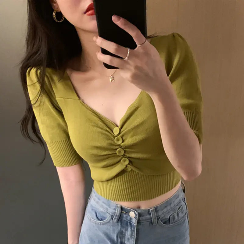 Women's V-neck Slim Short-Sleeved T-shirt