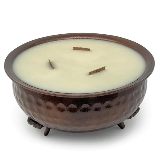 Firepit Metal Bowl Candle with Wooden Wick - Mahogany Teak