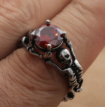 To My Bones Ring - Titanium Steel with Red Diamond
