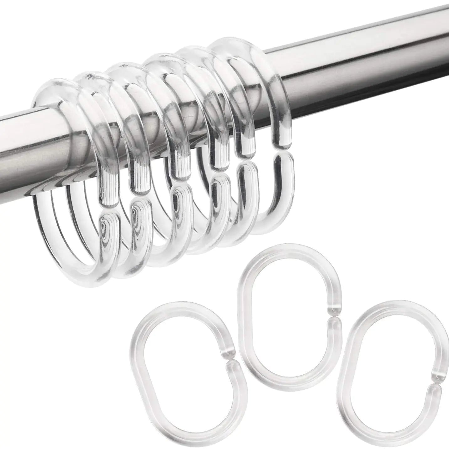 C-Shaped Transparent Shower Curtain Hooks (12 Pack)