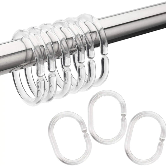 C-Shaped Transparent Shower Curtain Hooks (12 Pack)
