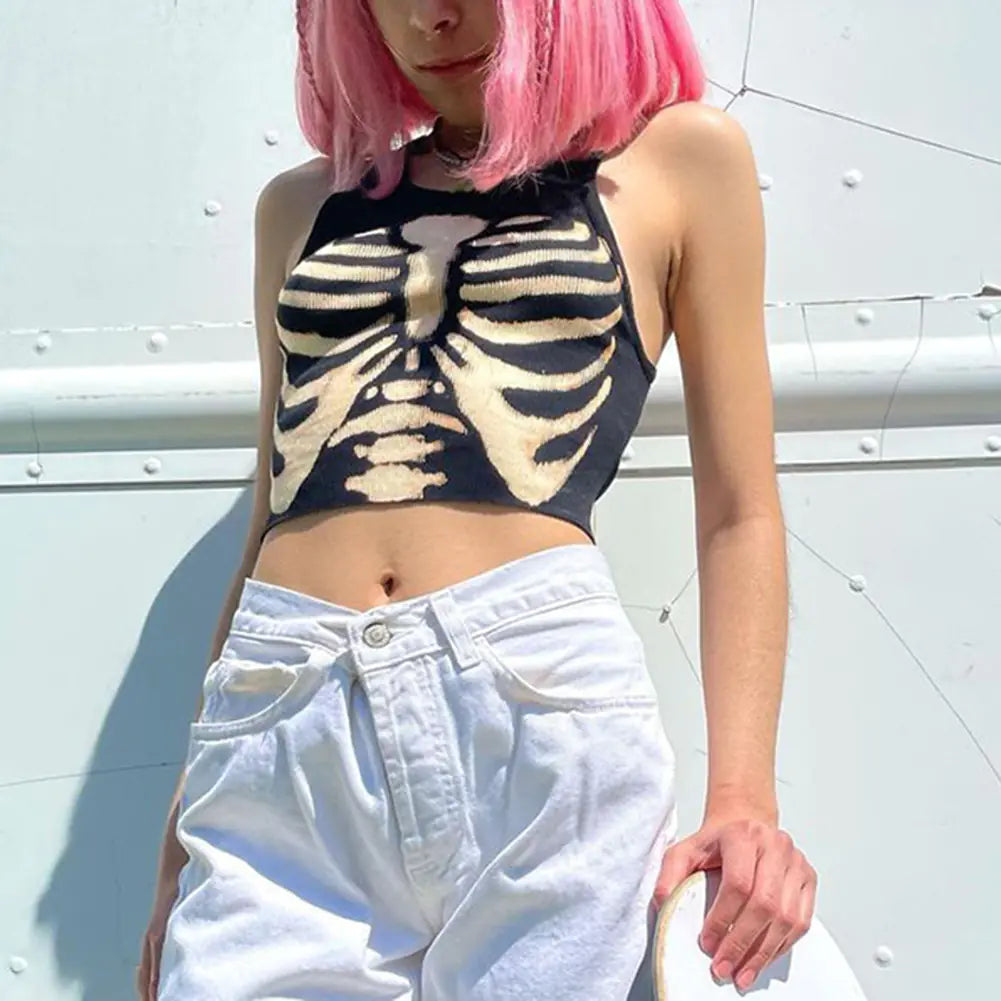 Gothic Skull Print Fashion Top