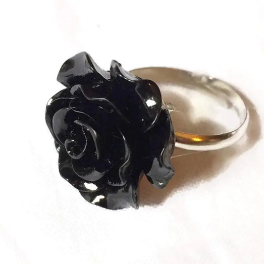 Gothic Black Flower Adjustable Resin Ring