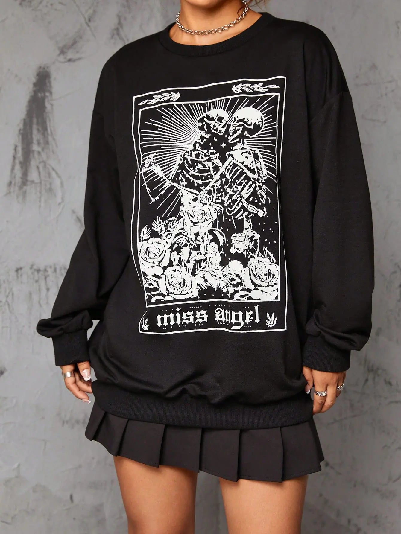 Gothic Retro Rose Skull Long Sweater