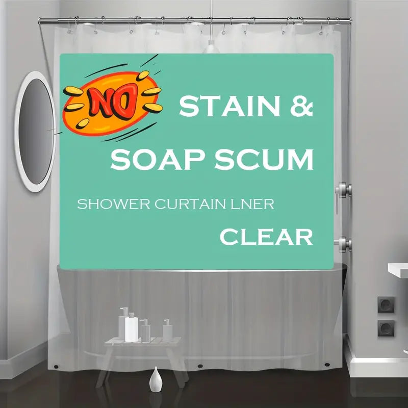 Clear PEVA Shower Curtain/Liner with Hooks and Magnets