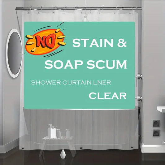 Clear PEVA Shower Curtain/Liner with Hooks and Magnets