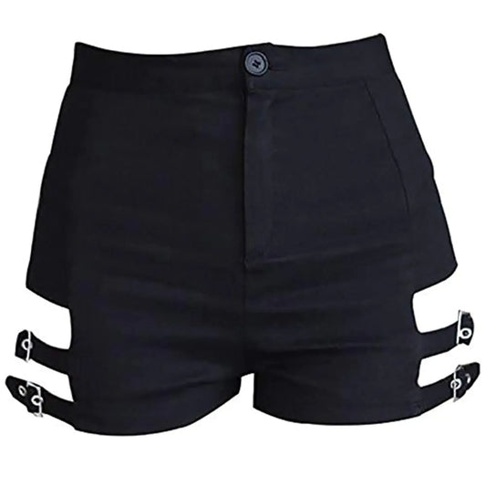 Hollow Out Goth Shorts - High Waist Metal Buckles