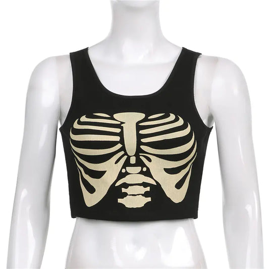 Gothic Skull Print Fashion Top