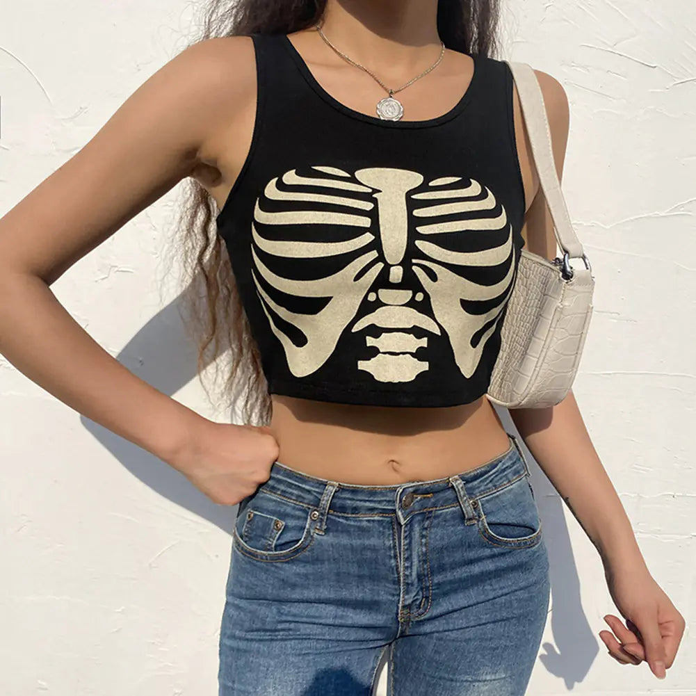 Gothic Skull Print Fashion Top