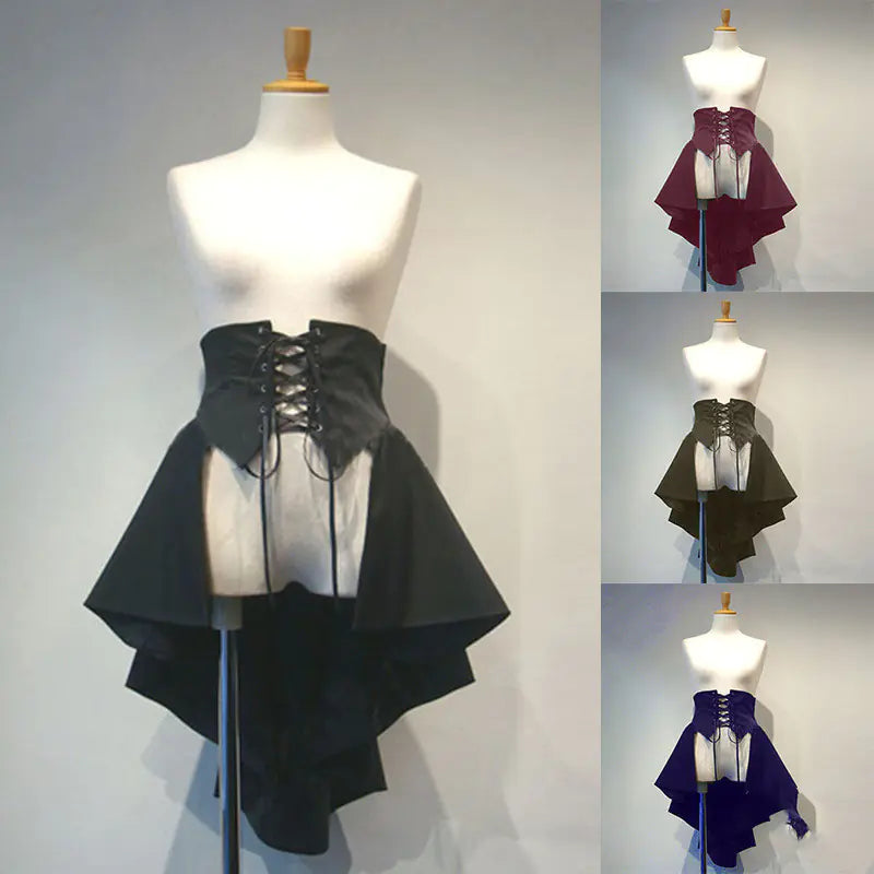 Gothic Irregular High-Waist Skirt with Drawstring