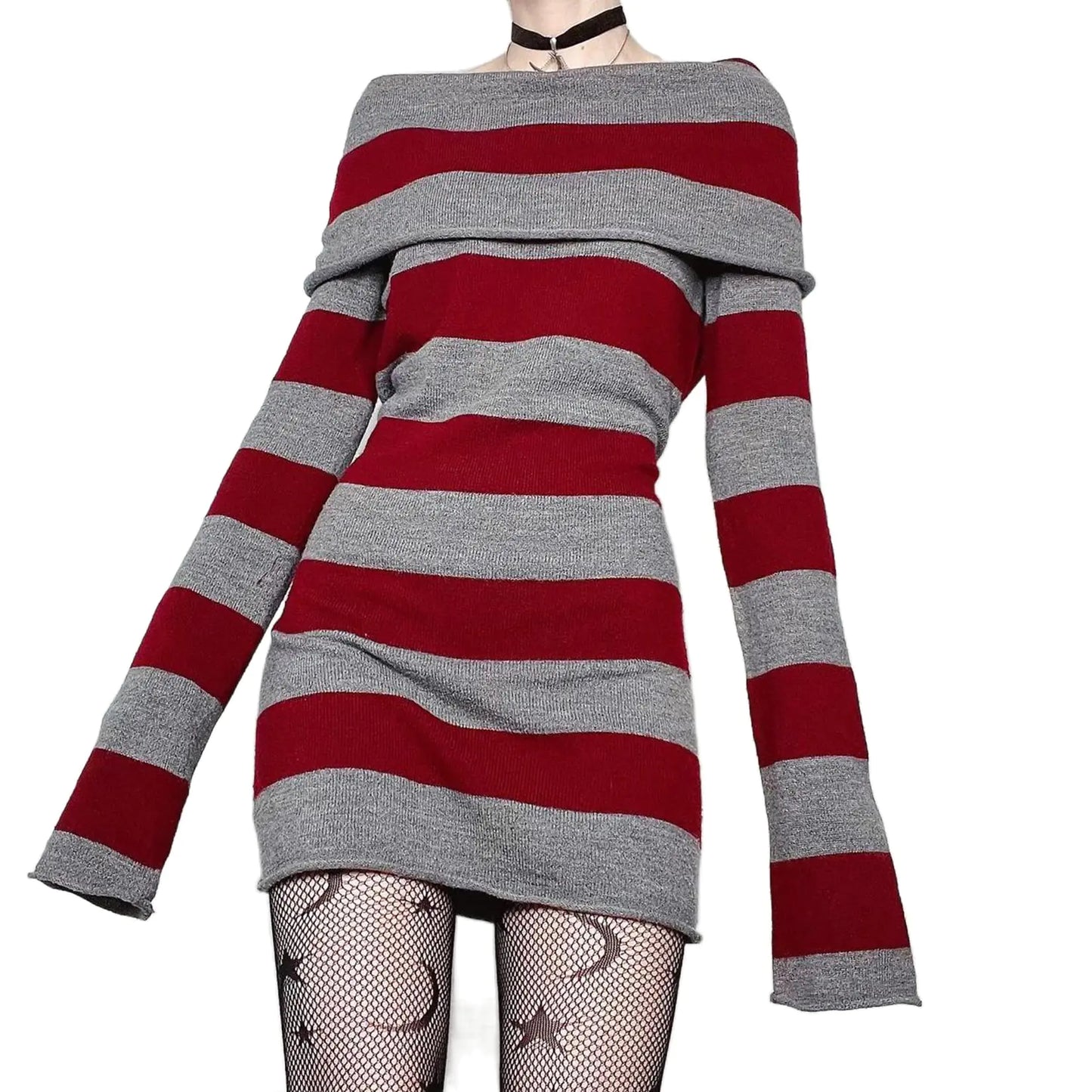 Striped Long Sleeve Slim Fit Sweater Dress
