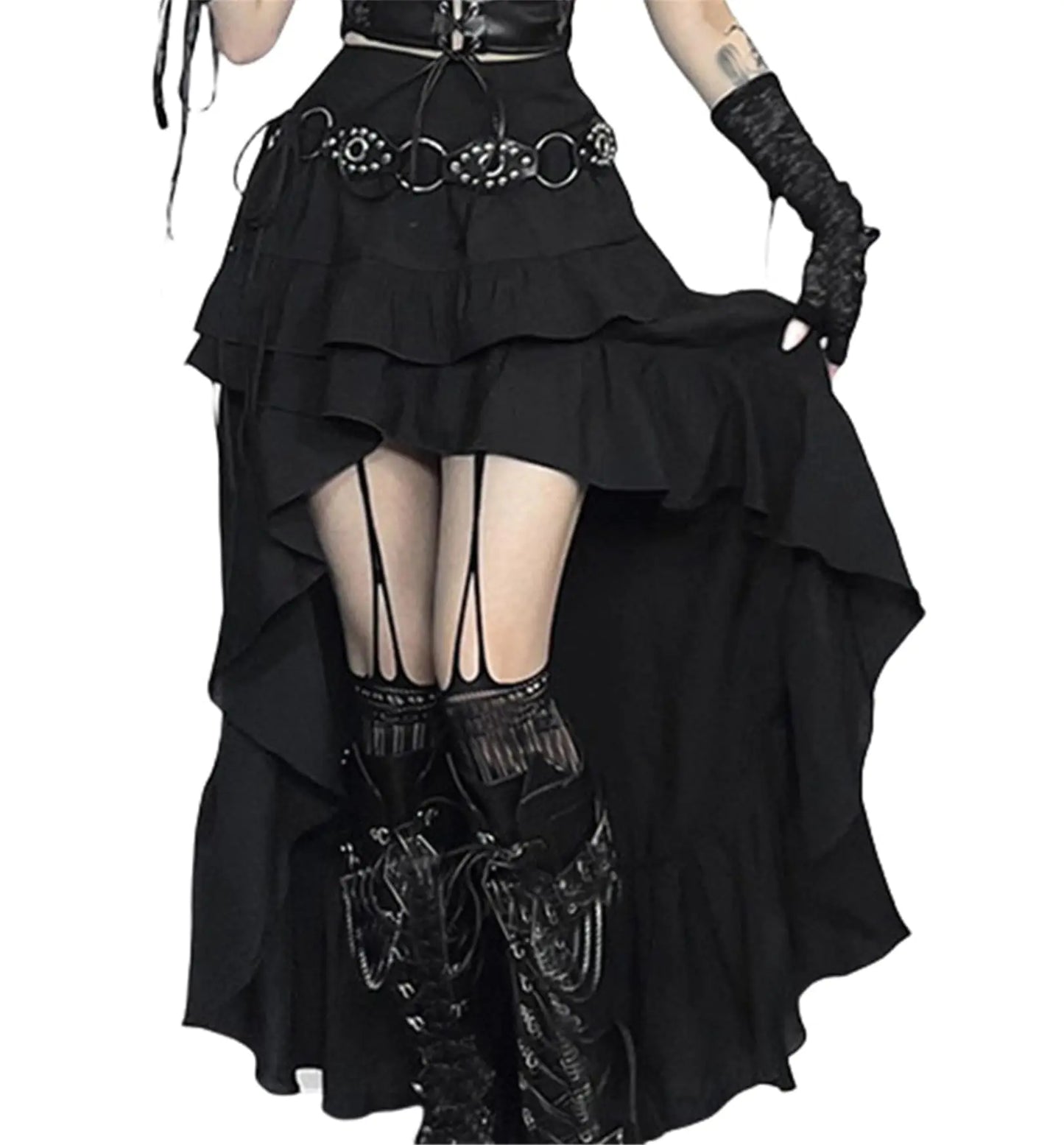 Gothic Long Maxi Skirt - Black High-Waist Asymmetrical