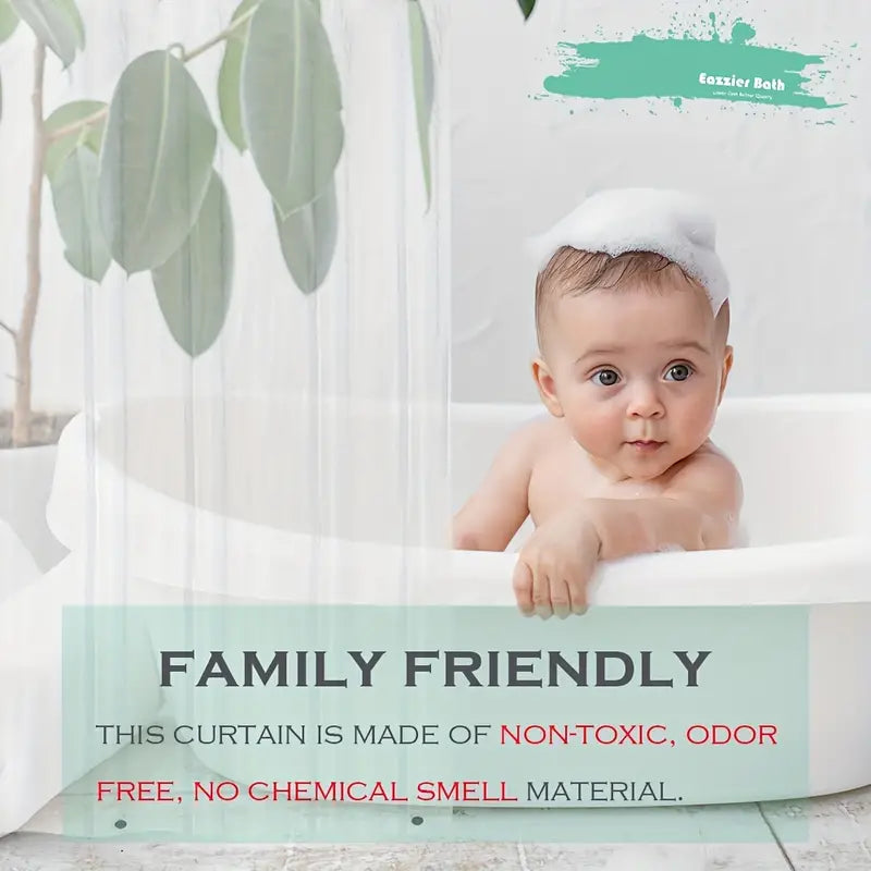 Clear PEVA Shower Curtain/Liner with Hooks and Magnets